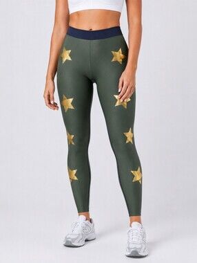 Ultracor Knockout Luxe Star Leggings Olive Green Gold Compression Size M